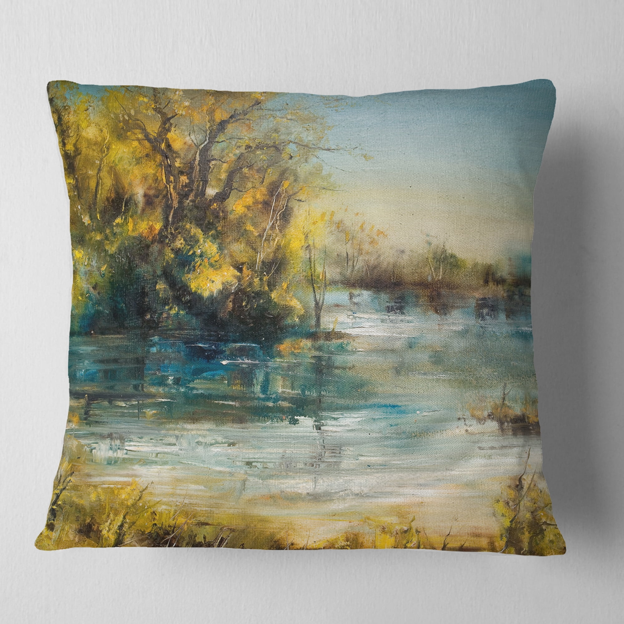 Designart Trees by the Lake - Landscape Printed Throw Pillow - 16x16