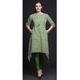 thumbnail image 3 of Bimba Green Ogee Ikat Women Kurtas Ethnic Printed Asymmetric Summer Wear Tops For Women Small, 3 of 6