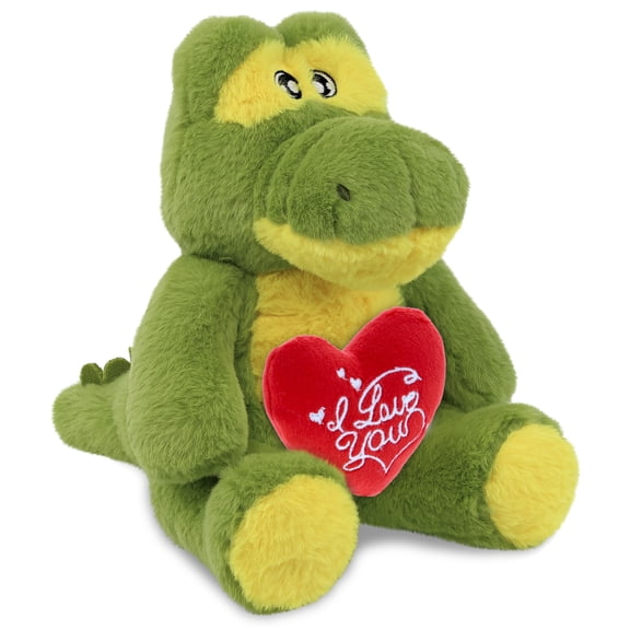 DolliBu I Love You Plush Eco-Friendly Alligator - Cute Stuffed Animal Alligator with Red Heart Plush for Valentines, Anniversary, Romantic Date, Boyfriend, or Girlfriend Gift - 9 Inches