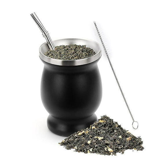 Yerba Mate Gourd Set Double-wall Stainless Tea Cup And Bombilla 8 Ounces Bombillas Yerba Mate Straw