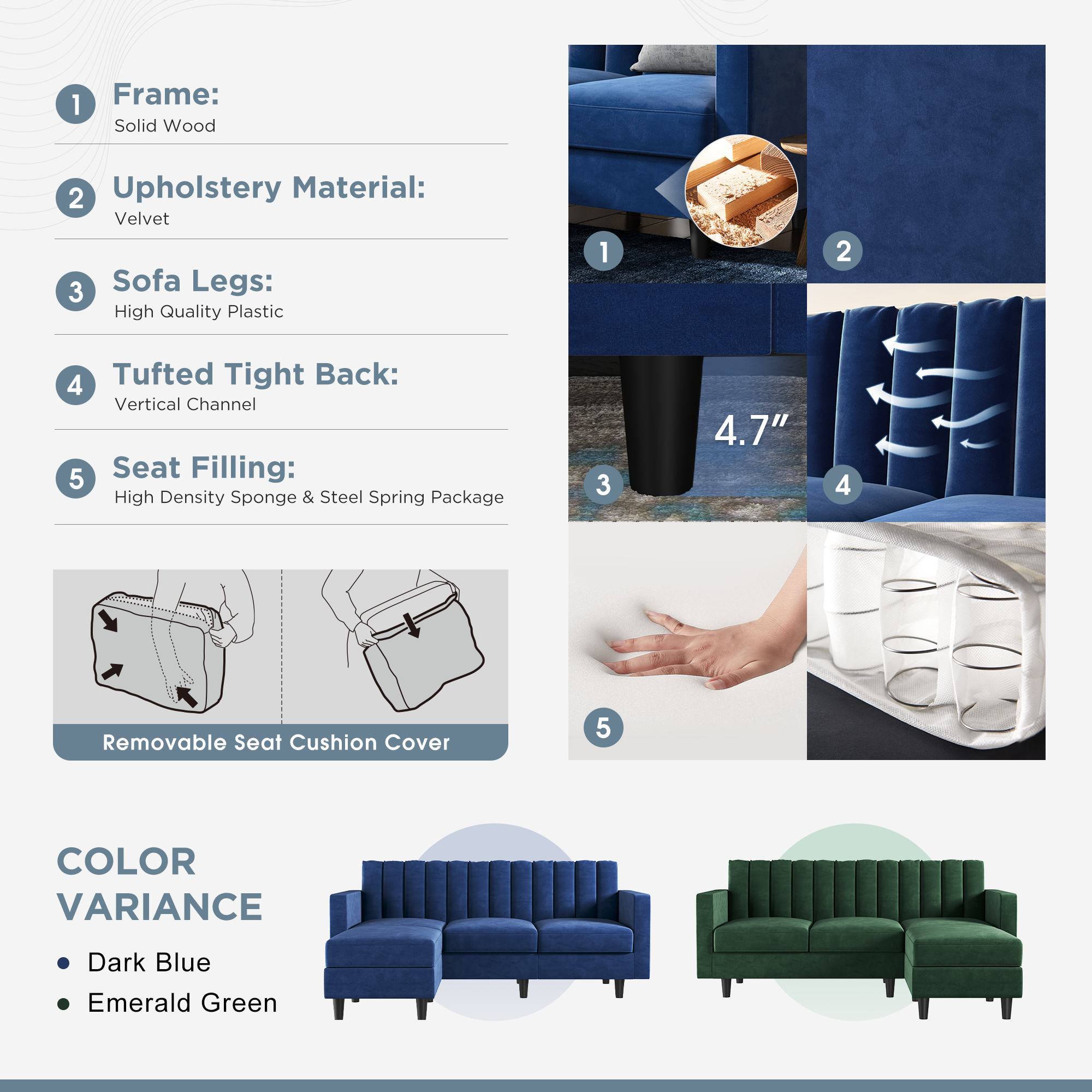 Buy HONBAY Contemporary Velvet Sectional Sofa Couch for Living Room