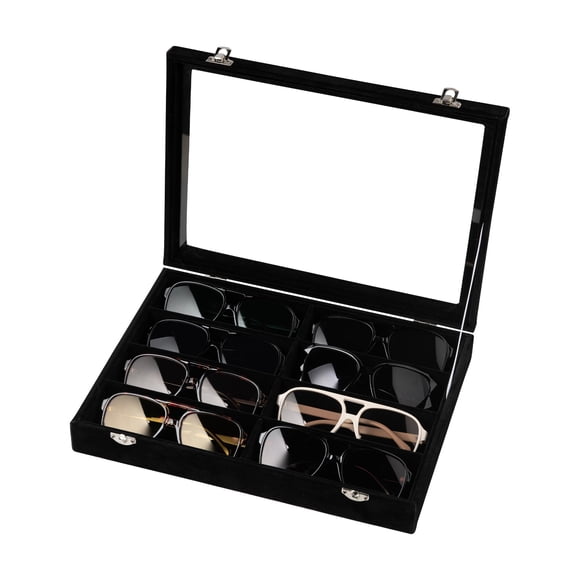 Organizador de gafas de sol Frebeauty, bandeja de terciopelo con 8 ranuras y tapa transparente