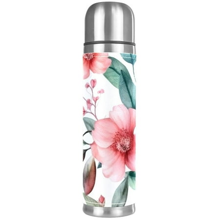 

HOHODIY Stainless Steel Vacuum Thermos Bottle Painted Insulated Bottle 18 oz Leak Proof Water Bottle for Keeping Liquids Hot or Cold for Up to 24 Hours Floral Leaves