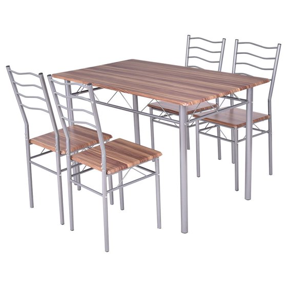 Costway 5 Piece Dining Set Wood Metal Table and 4 Chairs Kitchen Modern