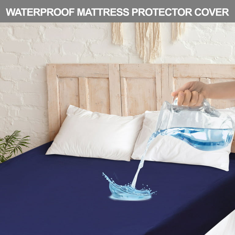 PiccoCasa Fitted Sheet Waterproof Bedding Sheet, Navy Blue Full 