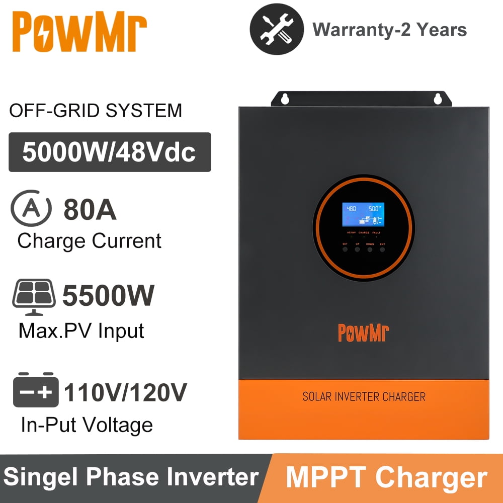 5000W Split Phase120V 110V AC Grid Tie 48V All In One Hybrid Inverter Built 100A MPPT Solar Charger Max Parallel 6 Inverters
