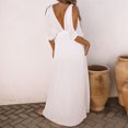 thumbnail image 4 of Robes Maxi d'Été pour Femmes 2023 Décontractées Robe Maxi d'Été Décontractée Bohème Florale Col en V Manches Courtes Bouffantes Robe de Plage Longue Robe à Manches Courtes en Liquidation, 4 of 9