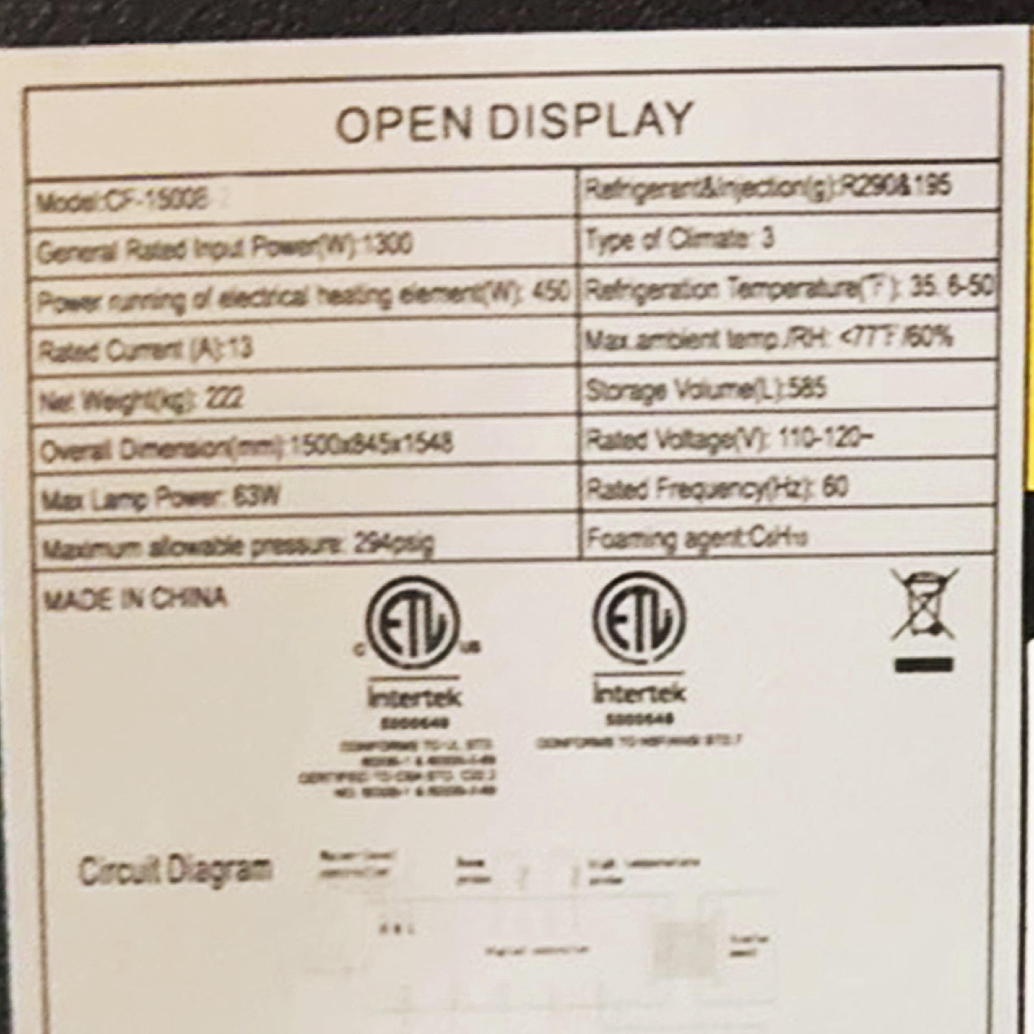 NSF 60 in. Commercial Open Air Refrigerator 20 Cu.Ft. Refrigerated Curved Glass Door Bakery Display Case Double Deck Deli Meat Show Case