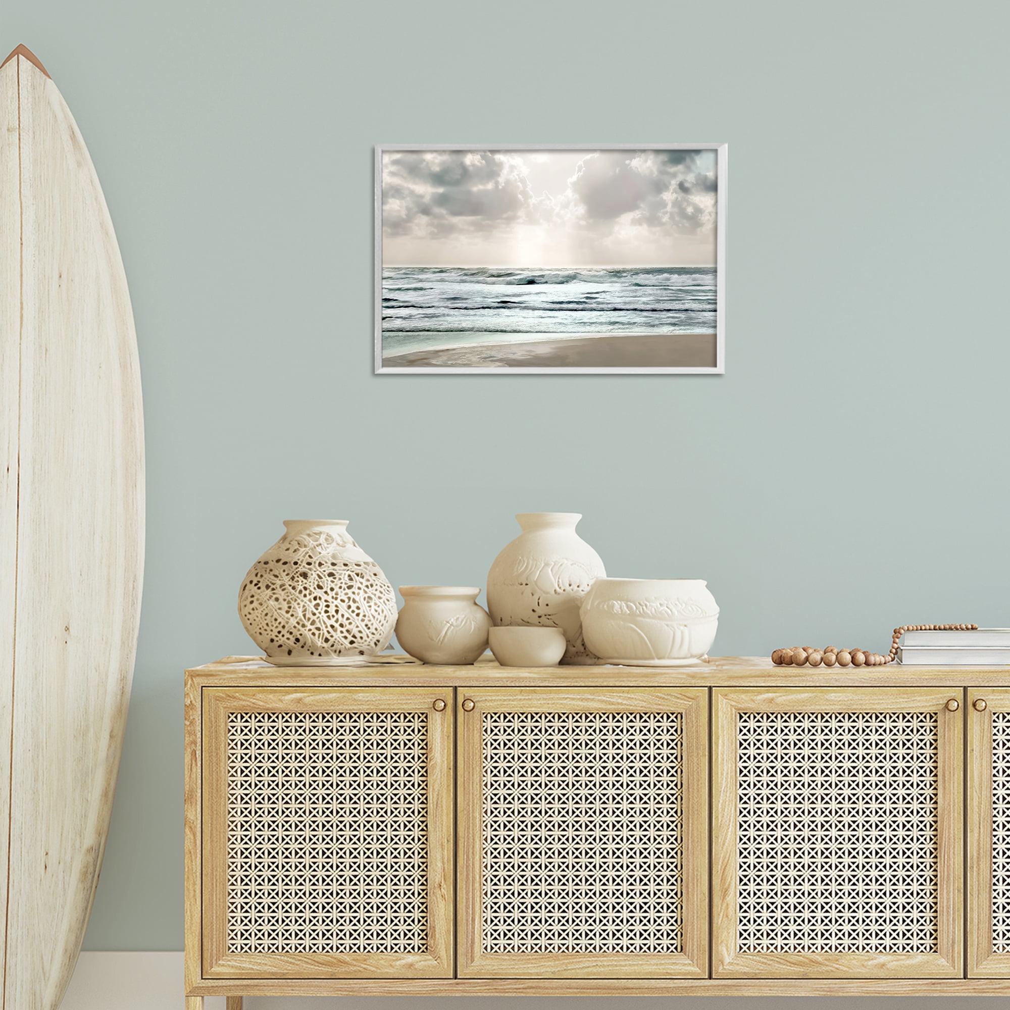 Stupell Industries Cloudy Sunlight Beach Landscape Photography White Framed Art Print Wall Art, 24 x 16