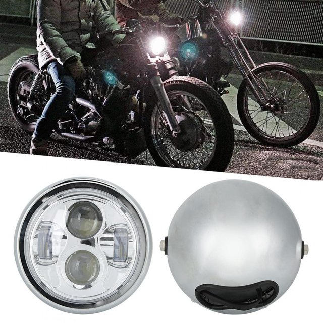 Qiilu Motorcycle Headlight, Universal 12V Motorcycle Retro Retro Headlight Metal Repair Replacement Headlights