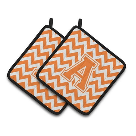 

Carolines Treasures CJ1046-APTHD Letter A Chevron Orange and White Pair of Pot Holders 7.5HX7.5W multicolor