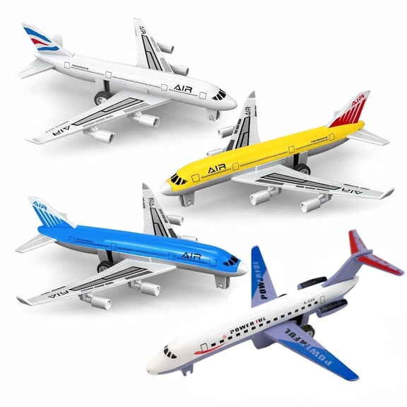 AUTERCO Airplane Toys for Boys Girls Ages 3-6 Years Old, 4 Pack Die-Cast Metal & Plastic Pull Back Aircraft Plane Models, Kids Play Aeroplane Toys for Toddlers Birthday Gifts