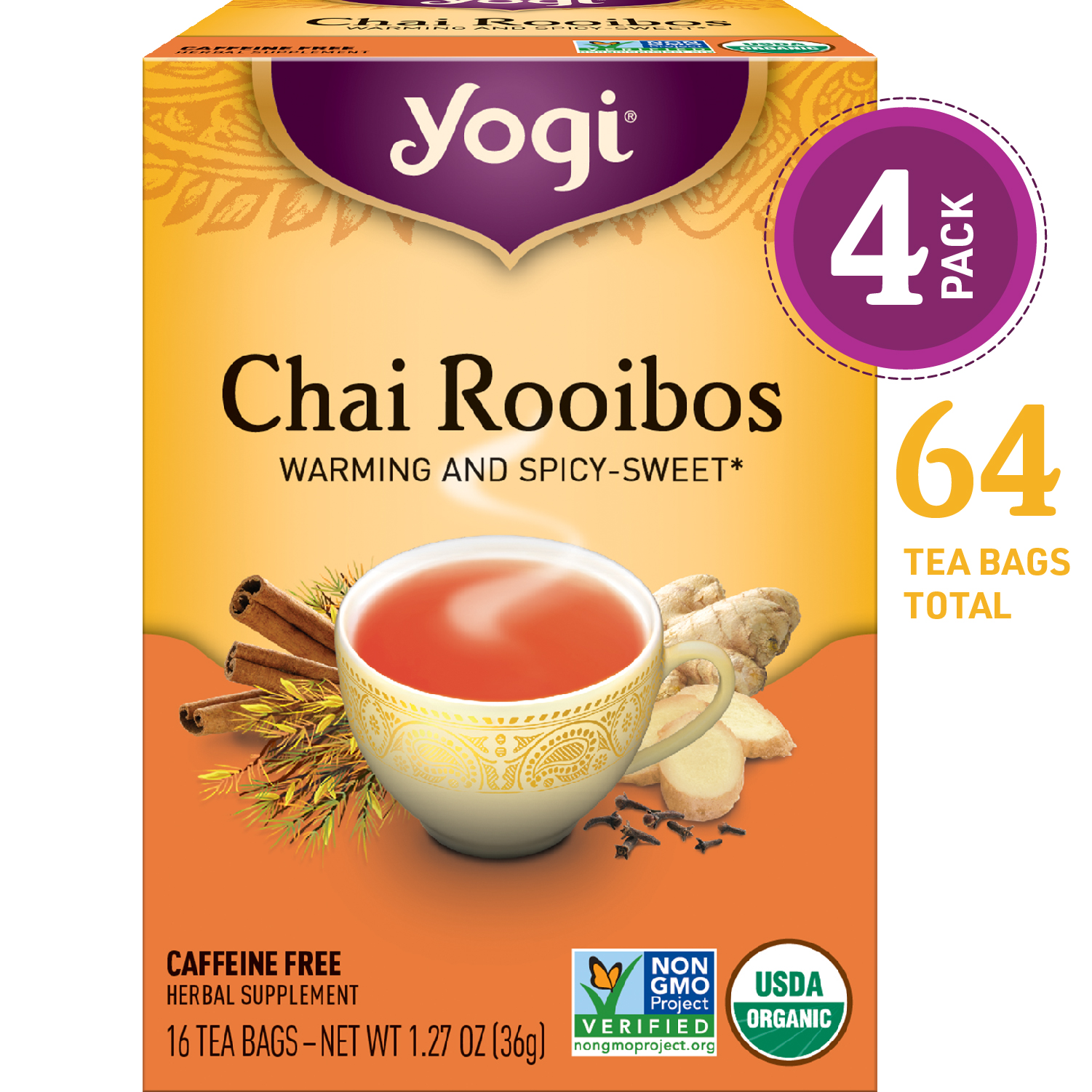 Yogi Tea, Herbal Tea Bags, Chai Rooibos Tea, Warming and SpicySweet