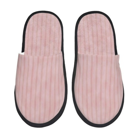 Balery Pink Stripes Slient Indoor Furry Fleece Comfort House Shoes Soft Non-Slip Home Shoes Cotton slippers House Slippers-- Medium
