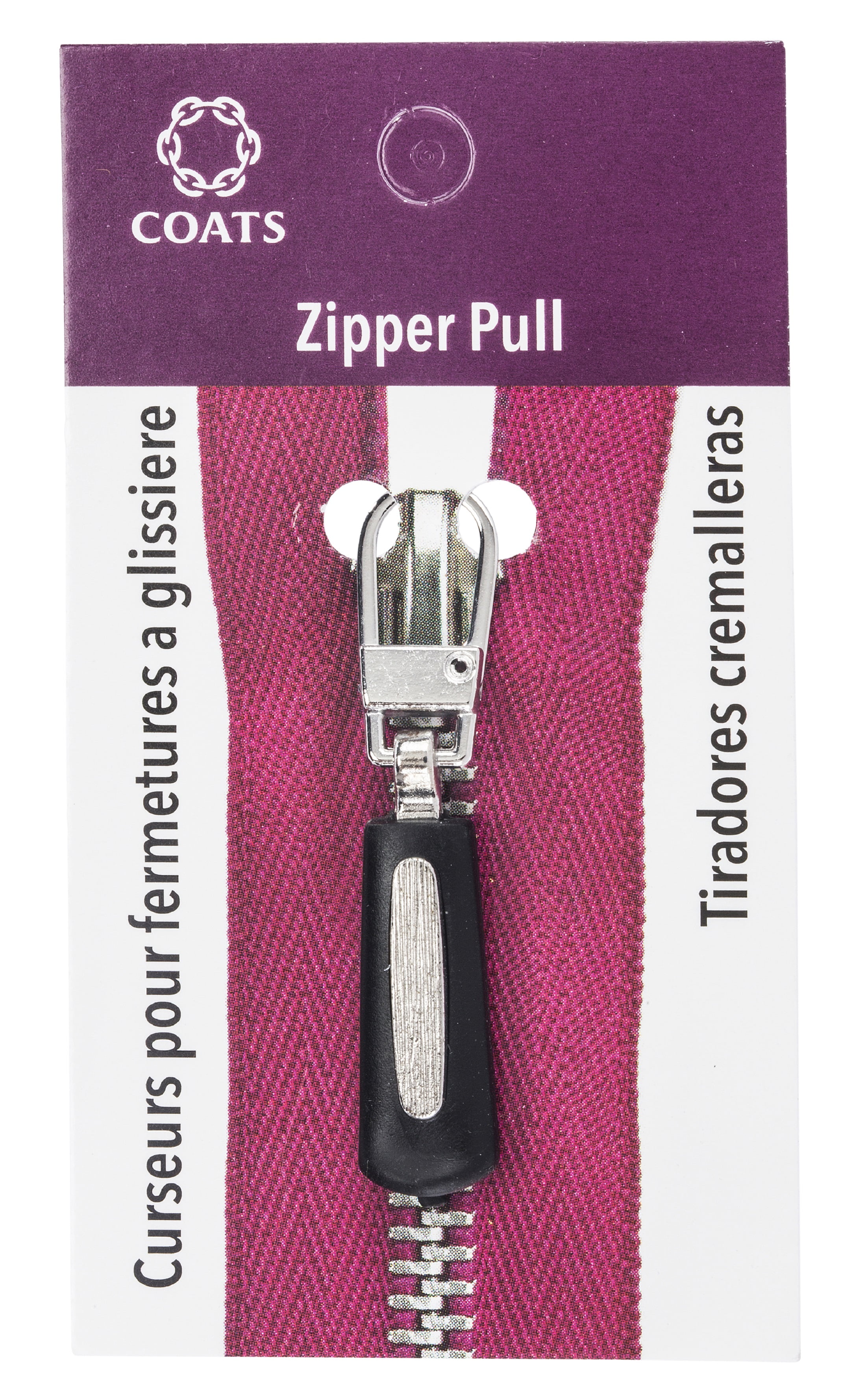 Coats & Clark Zipper Pull Black Rubber & Silver
