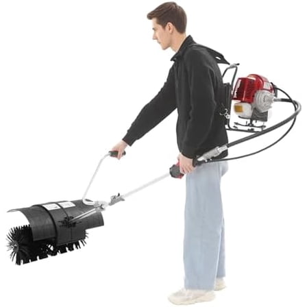 52CC 2 Stroke Gas Backpack Broom Sweeper, 2.3HP Artificial Grass Brush Gasoline Powered Broom, 1700W Outdoor Portable Lawn Sweeper Machine for Cleaning up Boulevard, Driveway, Lawn, Walkway