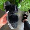 thumbnail image 4 of Anuirheih Plush Slippers Women, Open Toe Casual Thick Sandals Slip On Shoes Soft Home Sandals Indoor Outdoor(Black), 4 of 6