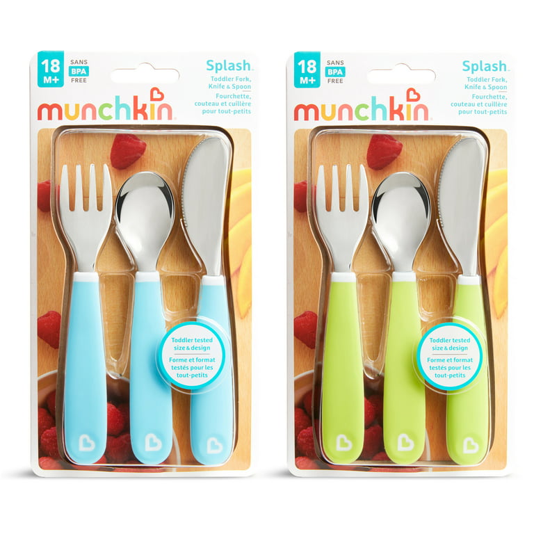 Munchkin Raise Toddler Fork and Spoon, 4 Pack, Blue/Green