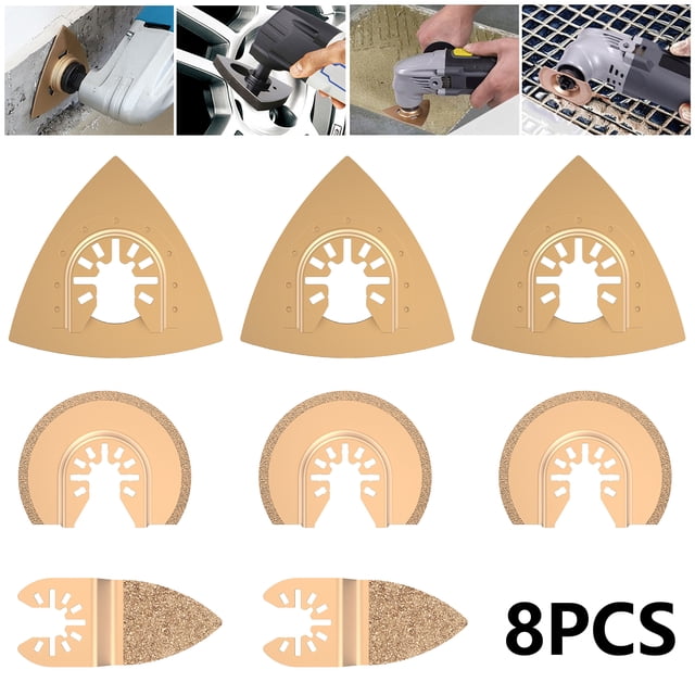 Pluokvzr 8pc Oscillating Carbide Multi Tool Saw Blade Metal Set For Tile Grouting Brick