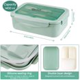 thumbnail image 5 of Fiambrera, Bento Box Bento Box con tenedor y 3 compartimentos, 1400 ml, ecológica, hermética, a prueba de fugas, para picnic, escuela, trabajo, verde, 5 of 5