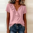 thumbnail image 5 of Aezemi Women Ruffle V Neck Shirts Summer Fashion Pullover Faux Linen Cotton Lightweight Beach Vacation Tops Womens Trendy Outdoor Comfy Casual Lightweight Tees XL, 5 of 6