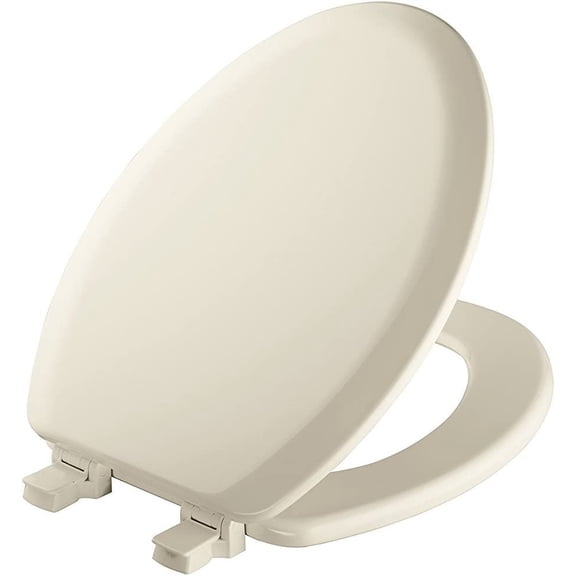 MAYFAIR 141EC 346 Cameron Toilet Seat will Never Loosen and Easily Remove, ELONGATED, Durable Enameled Wood, Biscuit/Linen