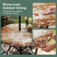 thumbnail image 3 of Round Outdoor Tablecloth with Umbrella Hole and Zipper, Shabby Burnt Orange Fitted Table Cover with Elastic Edge for 36-44 Inch, Oil Painting Vintage Art Brown White Waterproof Patio Tablecoths, 3 of 9