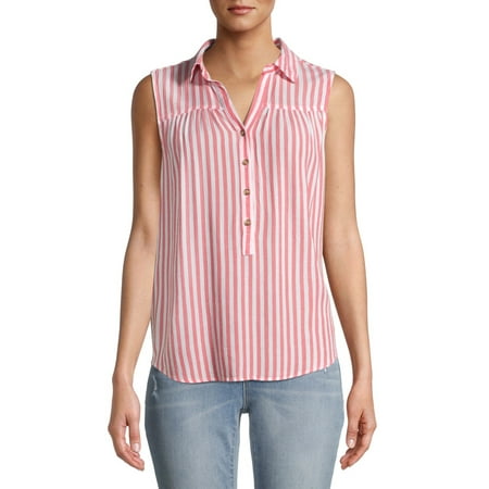 Time and Tru Women's Sleeveless Henley Popover Top