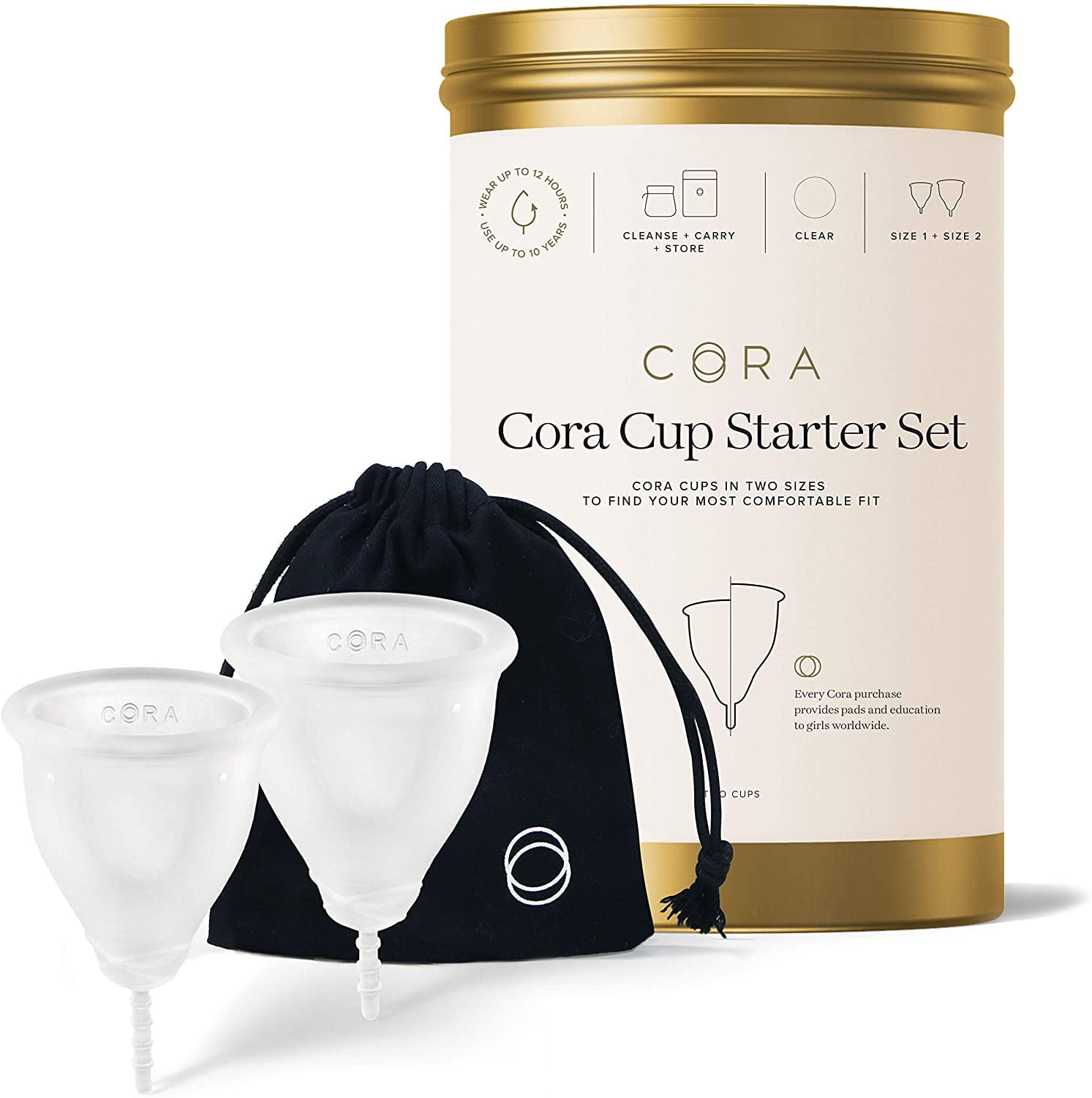 Cora Reusable Menstrual Cup Bundle - Ultra-Soft & Leak-Proof Silicone -  Size 1 and 2