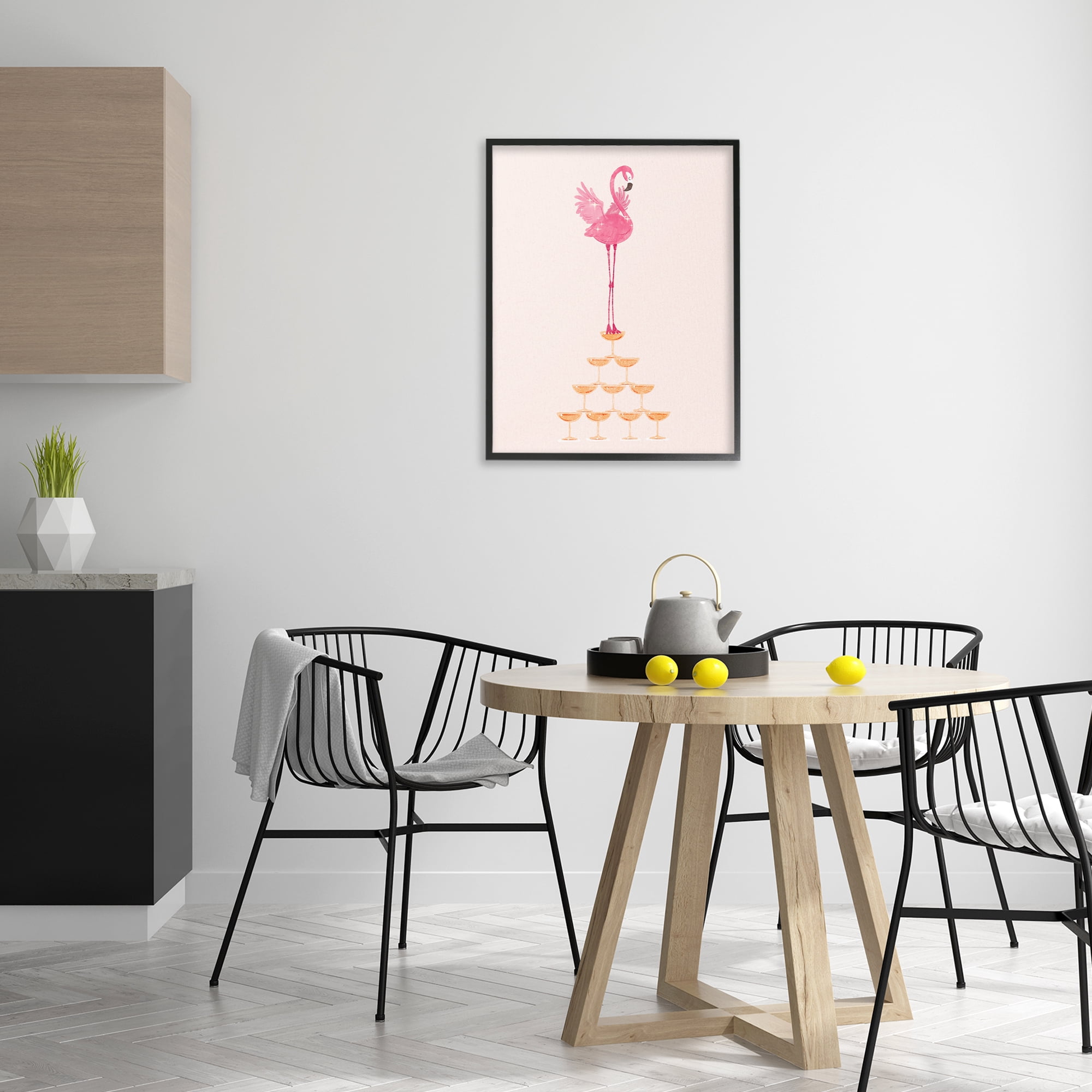 Stupell Industries Balancing Flamingo & Wine Novelty Painting Black Framed Art Print Wall Art, 24 x 30