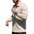 thumbnail image 5 of CENL Mens Casual Slim Fit Ribbed Long Sleeve Stand Collar Button Shirts T-shirt Tops, 5 of 9