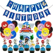 JUZIPI Happy Birthday Sonic Party 50pcs Decor Banner Balloons Cake topper Decoration for Kids Theme Party Outdoors and Indoors Supplies
