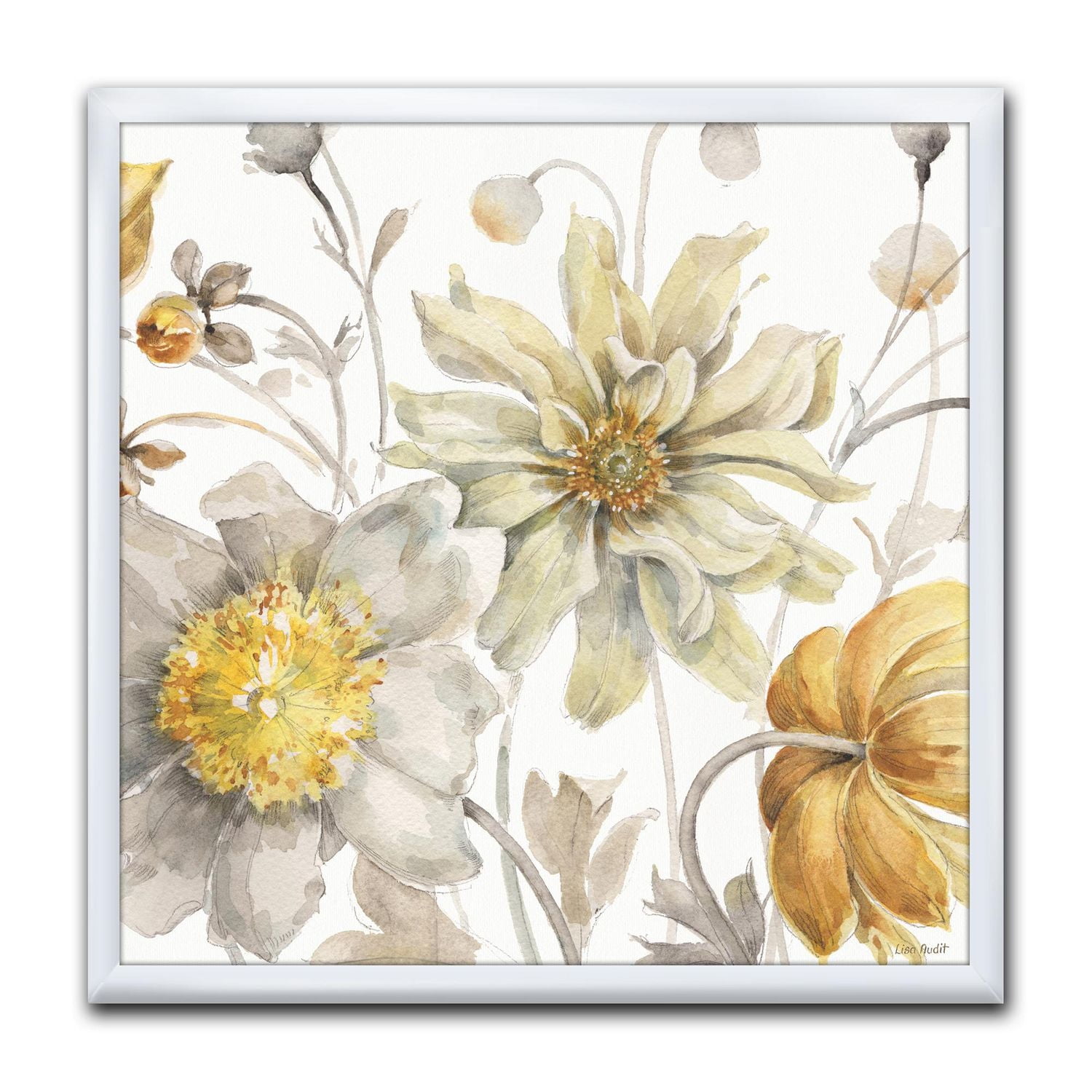 Designart Fields of Gold Watercolor Flower V Framed Wall Art