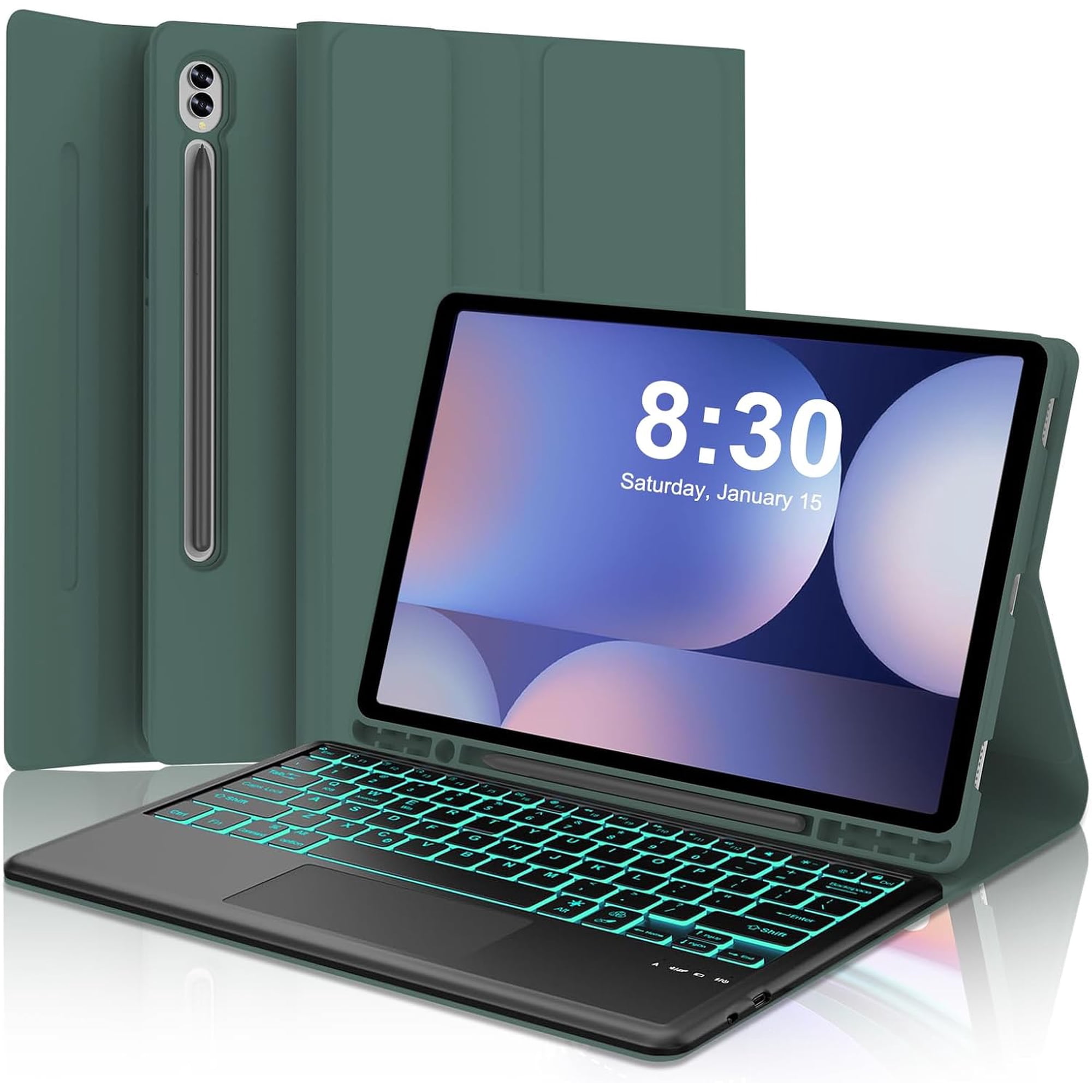 Tab S10+/S9 FE+ 12.4" Detachable Keyboard Folio, 7 Color Backlit with Trackpad & S Pen Slot