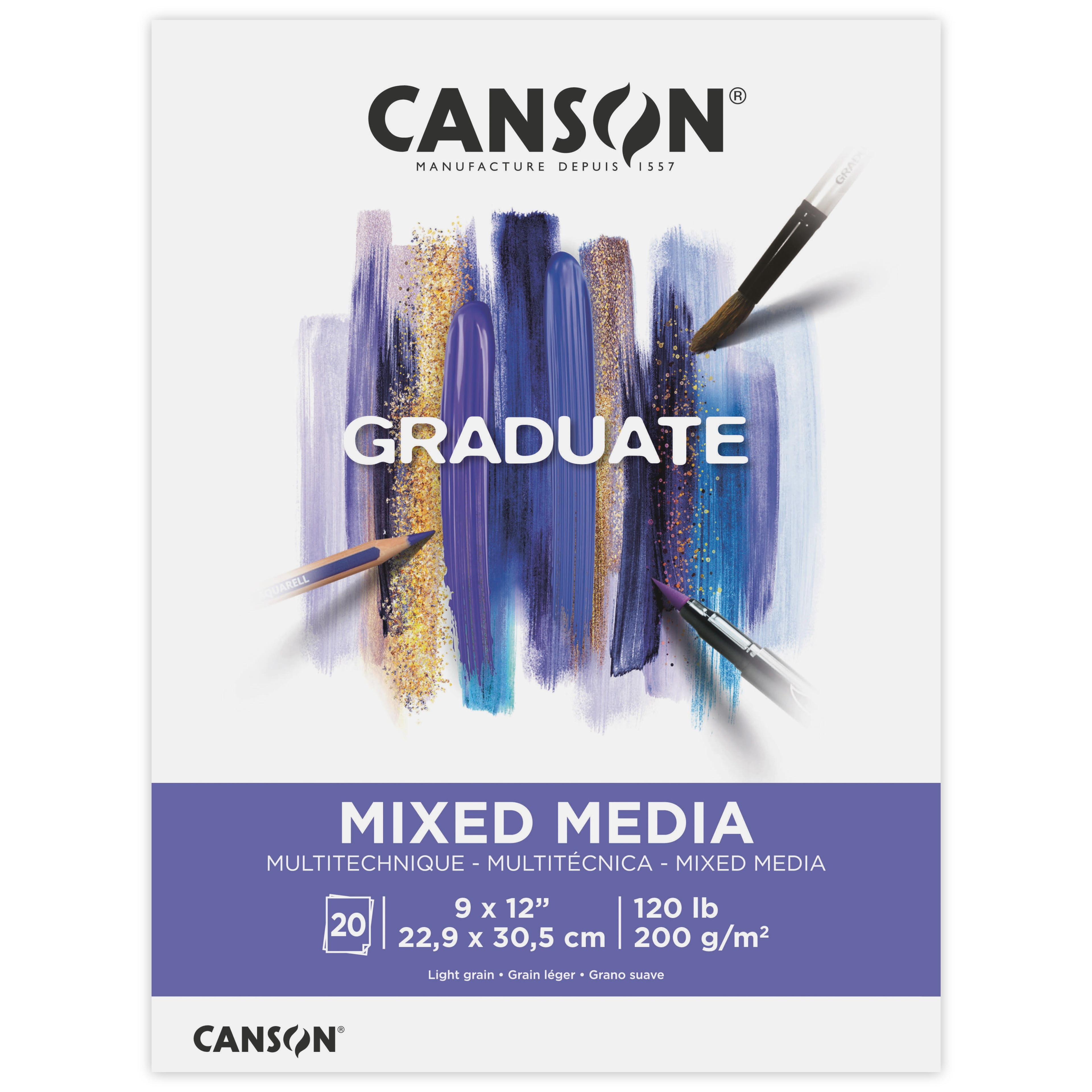 Canson Mix Media Paper Pad, 9x12 inch, 120lb/200g, 20 Sheets