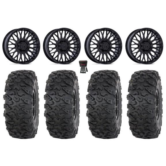 MSA Clubber 15" Wheels Gloss Black 33" Roctane T4 Tires Polaris RZR Turbo R & Pro R Ranger 1500 Xpedition