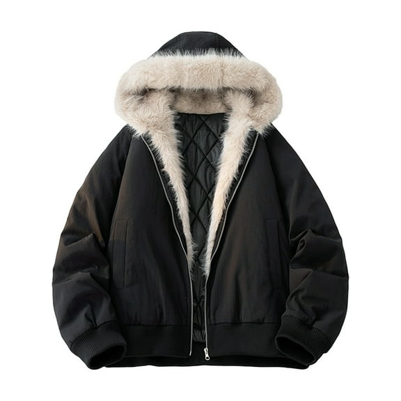 uublik Men's Puffer Jacket Winter Warm Snow Coat Windbreaker Hooded Work Outerwear Snowboarding Jackets Black