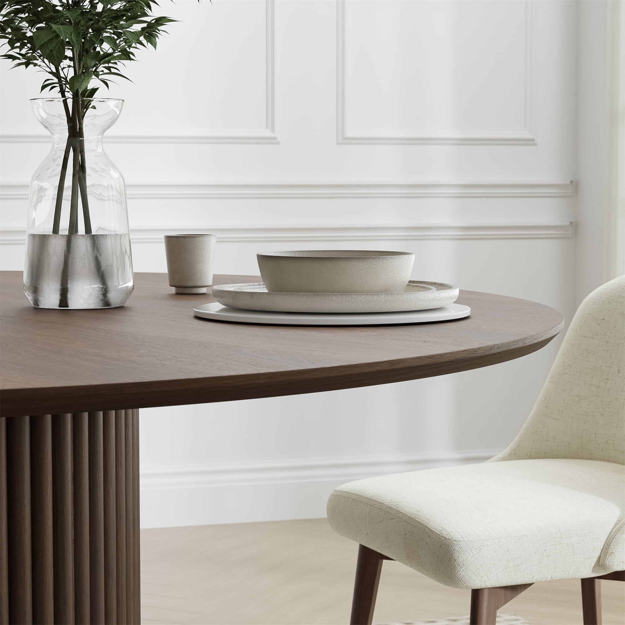 46 in. Soild Wood Walnut Dining Table Round Kitchen Table