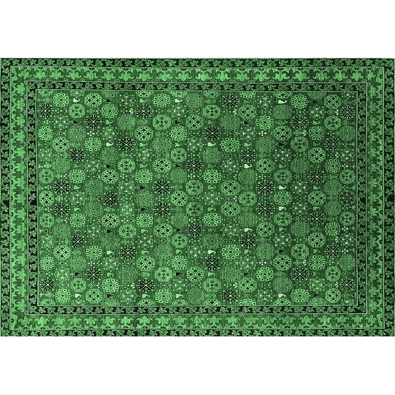 Ahgly Company Indoor Rectangle Oriental Emerald Green Industrial Area Rugs, 2' x 4'