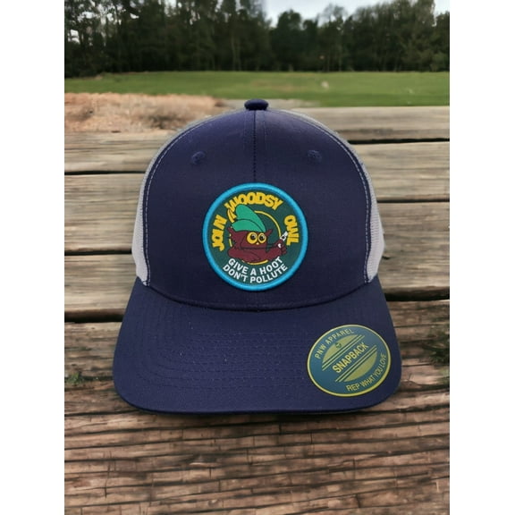 Woodsy Owl U.S Forest Service Trucker Hat - Navy Blue on White Mesh