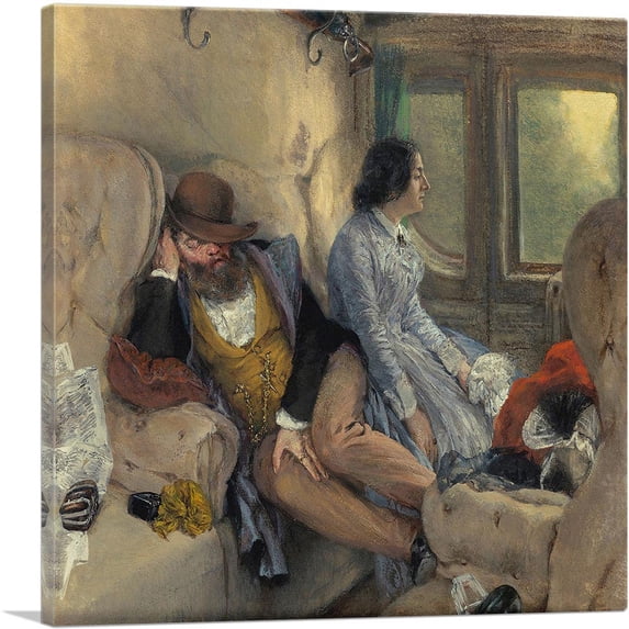 ARTCANVAS In a Railway Carriage After a Night's Journey Canvas Art Print by Adolph Menzel - Size: 26" x 26" (1.50" Deep)