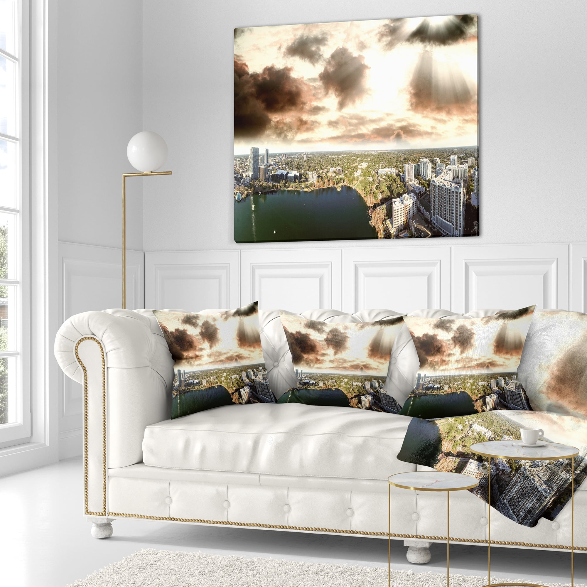 Designart Downtown Orlando Sunset Aerial - Seascape Throw Pillow - 16x16