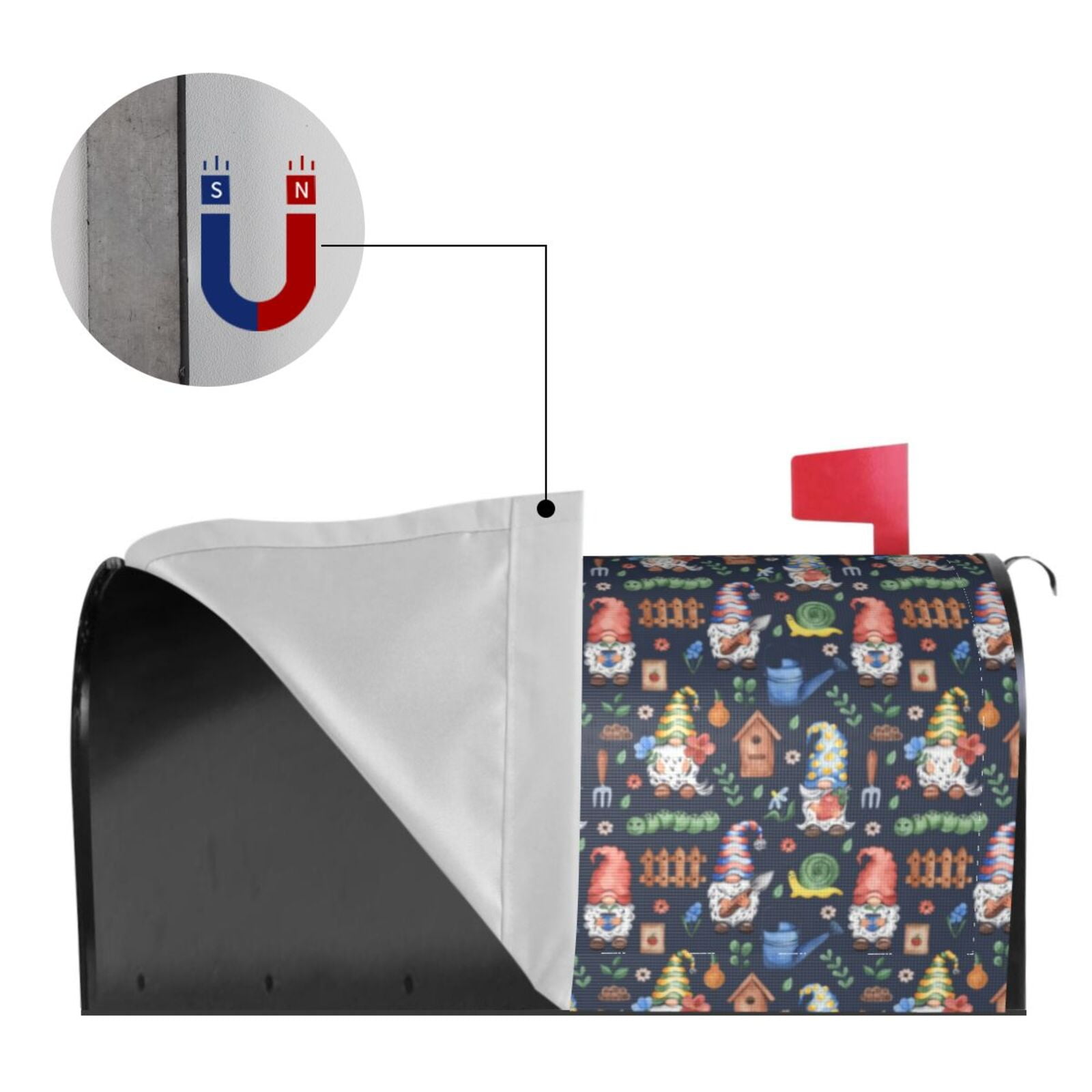 Logiee Garden Gnomes Print Post Letter Box Wrap Decor, Mailbox Cover Suitable for Standard Mailbox and Large Size Mailbox,Outdoor Yard Decoration-21x18 in