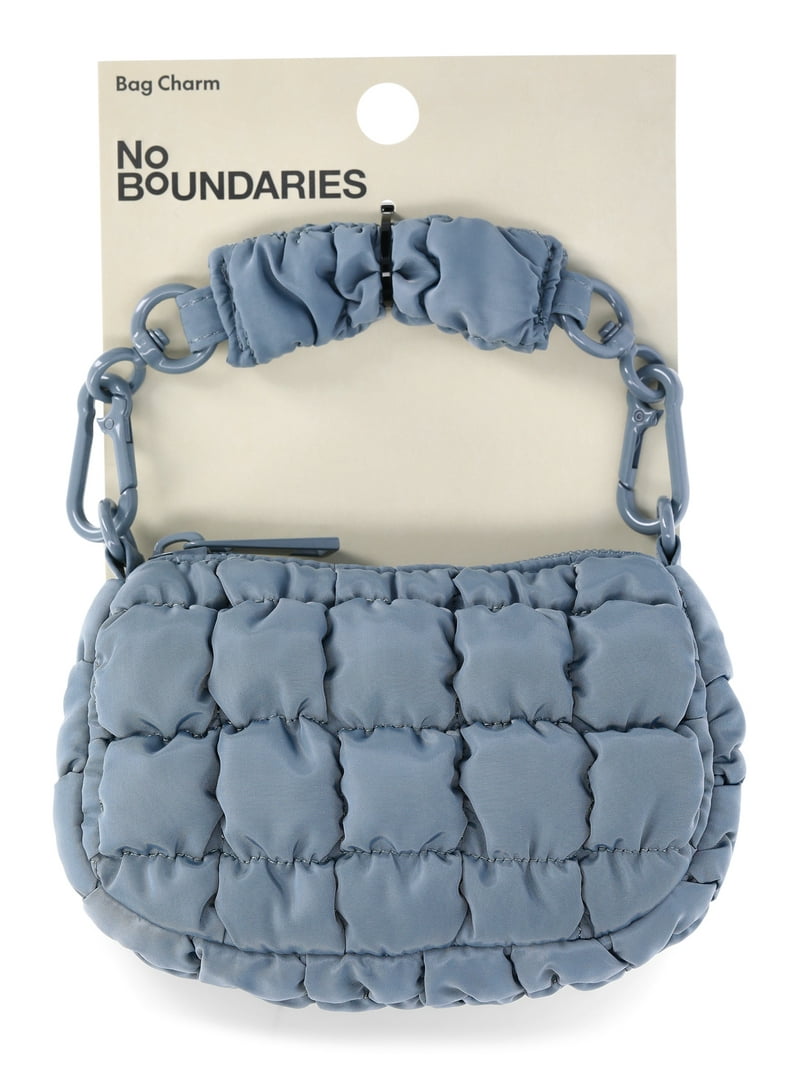 No Boundaries Women's Mini Quilted Hobo Bag Charm, Platinum