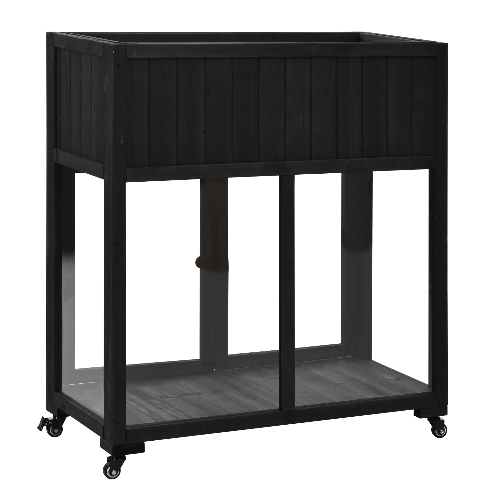Euroco Patio 35.4"x17.7"x37.4" Mini Wood Cold Frame, Compact Greenhouse with Wheels, Raised Bed for Indoor & Outdoor Use