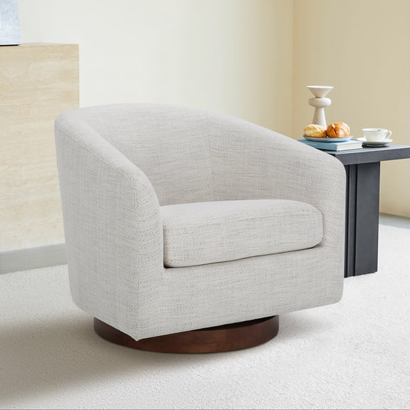 CHITA Swivel Accent Chair Fabric, Round Barrel Arm Chair Living Room, Ivory White