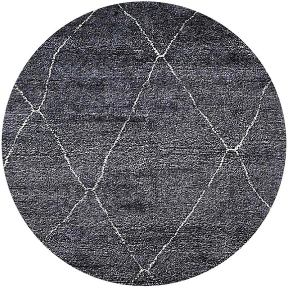 Ahgly Company Indoor Round Mid-Century Modern Charcoal Black Oriental Area Rugs, 7' Round