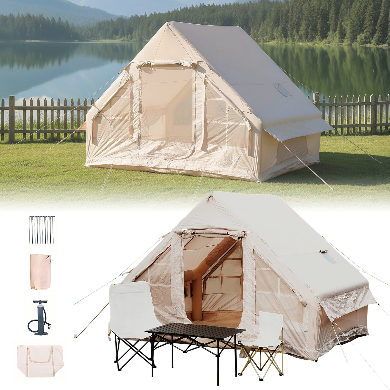 Btidfty Air Glamping Tents with Pump Glamping Camping Tents House Waterproof Oxford for 4 Seasons