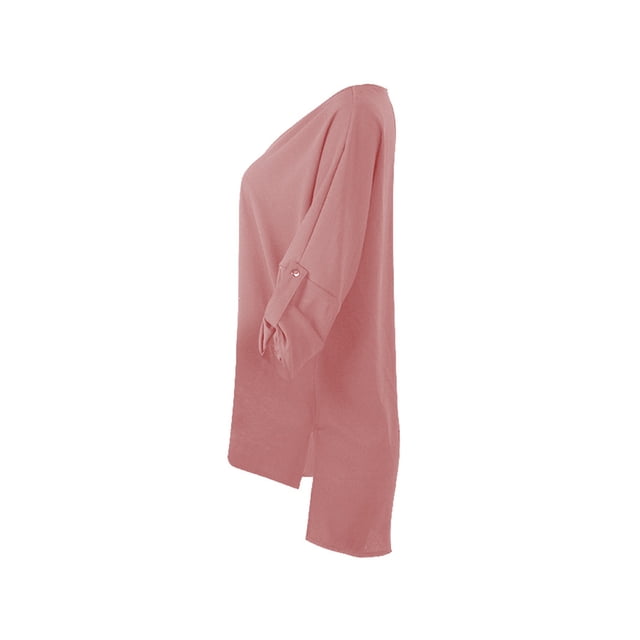 Sonducket Camisa de mujer con cuello en V Blusa suelta Manga larga Color sólido Top casual Prendas para la parte del cuerpo Rojo XXL