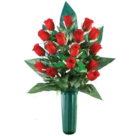 vase arrangement floral cemetery artificial stake breath faux lawn grave yard memorial rose decor garden baby dialog displays option button